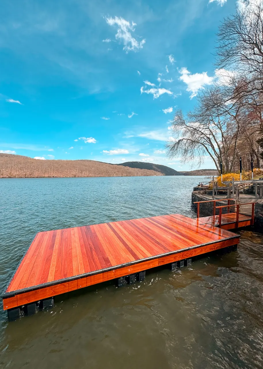 Wooden dock built by WeDocks on Candlewood Lake.